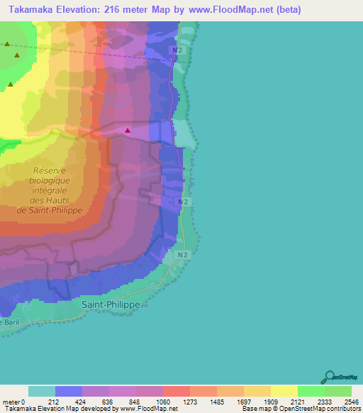 Takamaka,Reunion Elevation Map