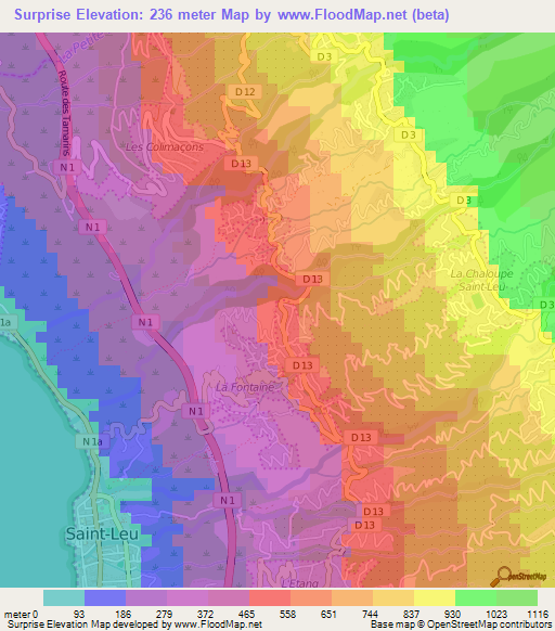 Surprise,Reunion Elevation Map
