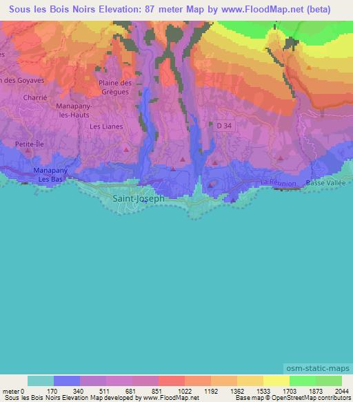 Sous les Bois Noirs,Reunion Elevation Map