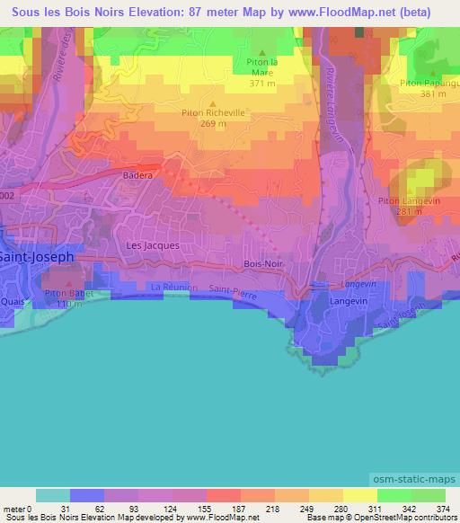 Sous les Bois Noirs,Reunion Elevation Map