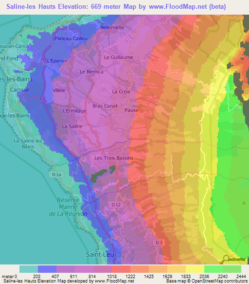 Saline-les Hauts,Reunion Elevation Map