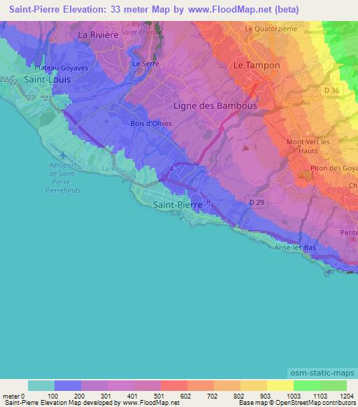 Saint-Pierre,Reunion Elevation Map