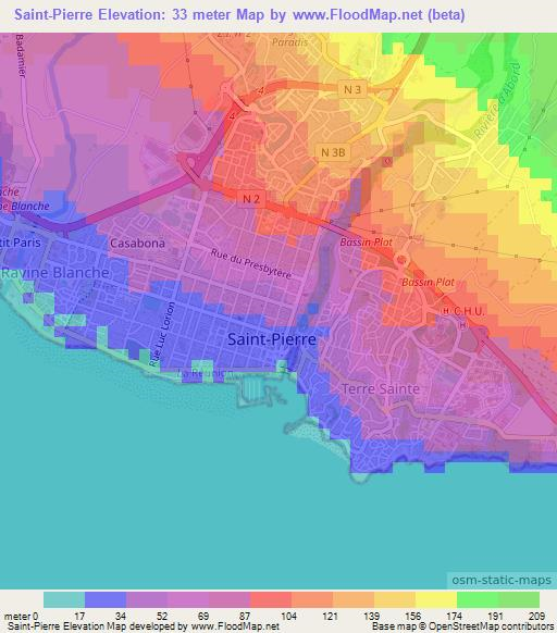Saint-Pierre,Reunion Elevation Map