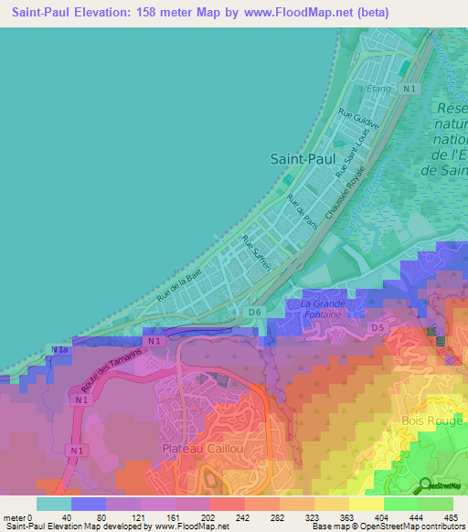 Saint-Paul,Reunion Elevation Map