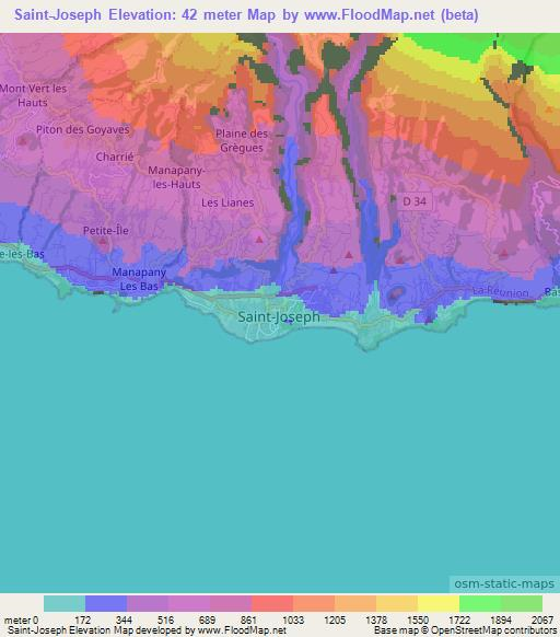 Saint-Joseph,Reunion Elevation Map