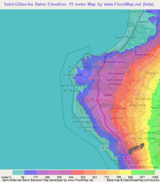 Saint-Gilles-les Bains,Reunion Elevation Map