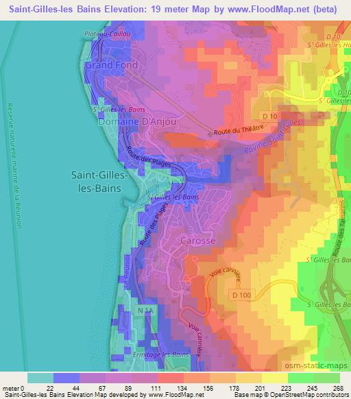 Saint-Gilles-les Bains,Reunion Elevation Map