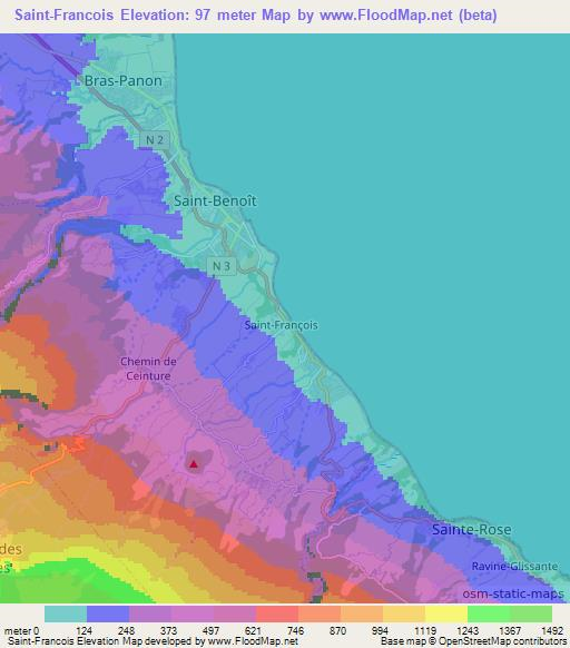 Saint-Francois,Reunion Elevation Map
