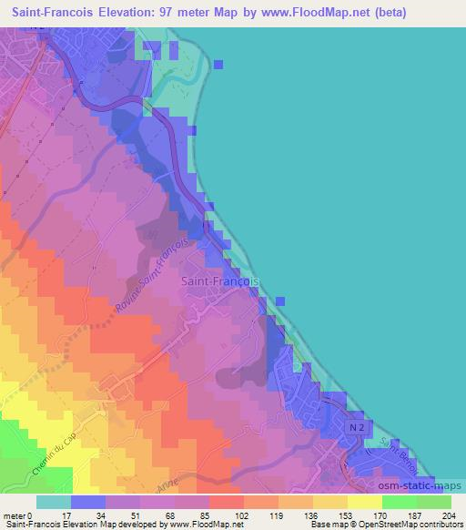 Saint-Francois,Reunion Elevation Map