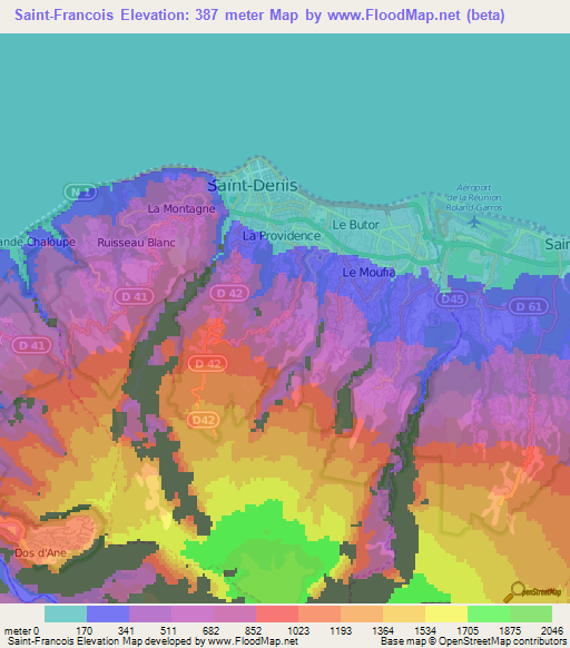 Saint-Francois,Reunion Elevation Map