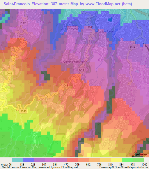 Saint-Francois,Reunion Elevation Map