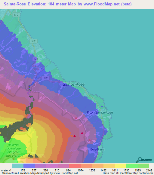 Sainte-Rose,Reunion Elevation Map