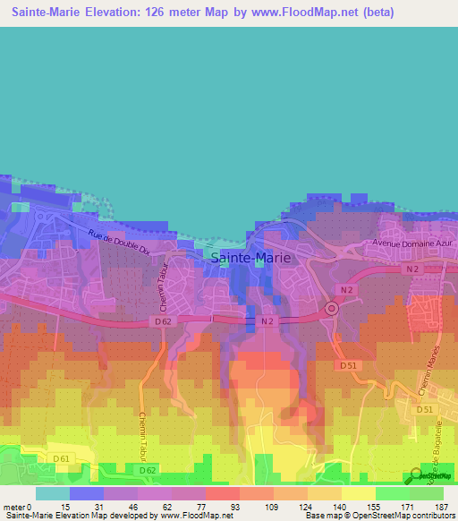 Sainte-Marie,Reunion Elevation Map