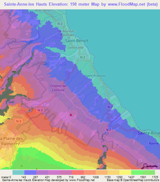 Sainte-Anne-les Hauts,Reunion Elevation Map