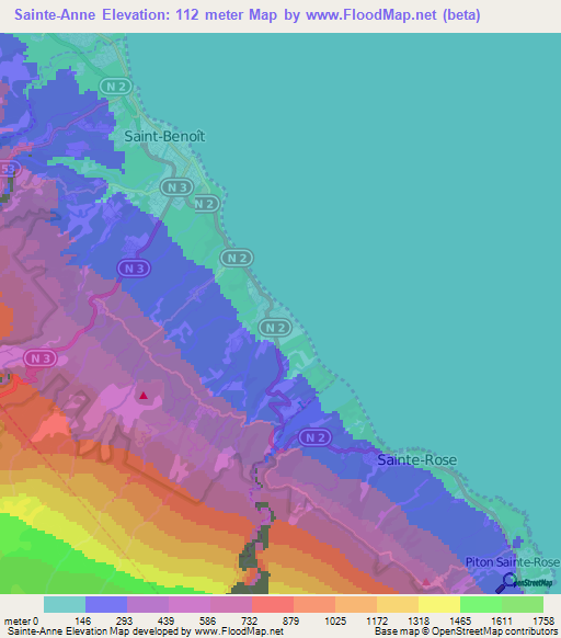 Sainte-Anne,Reunion Elevation Map