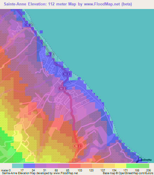 Sainte-Anne,Reunion Elevation Map