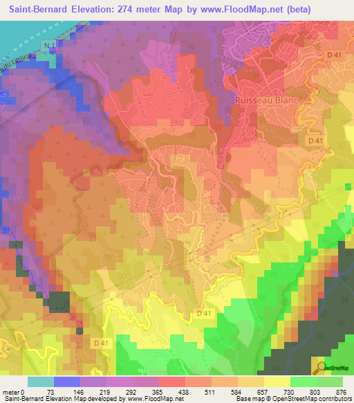 Saint-Bernard,Reunion Elevation Map