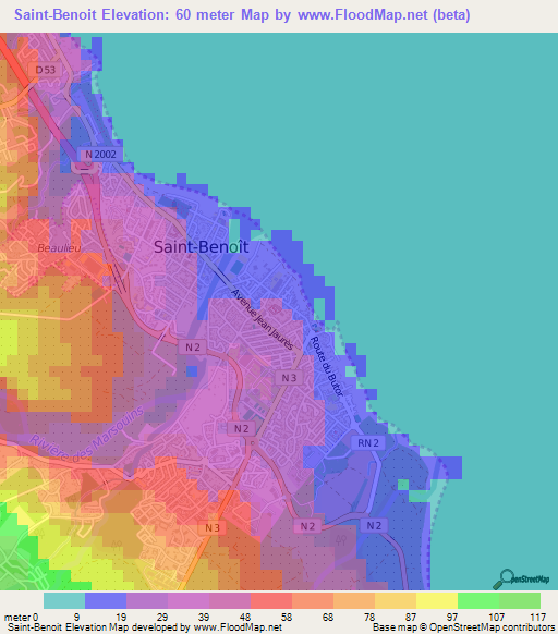 Saint-Benoit,Reunion Elevation Map