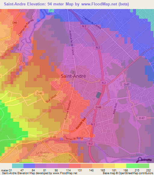 Saint-Andre,Reunion Elevation Map