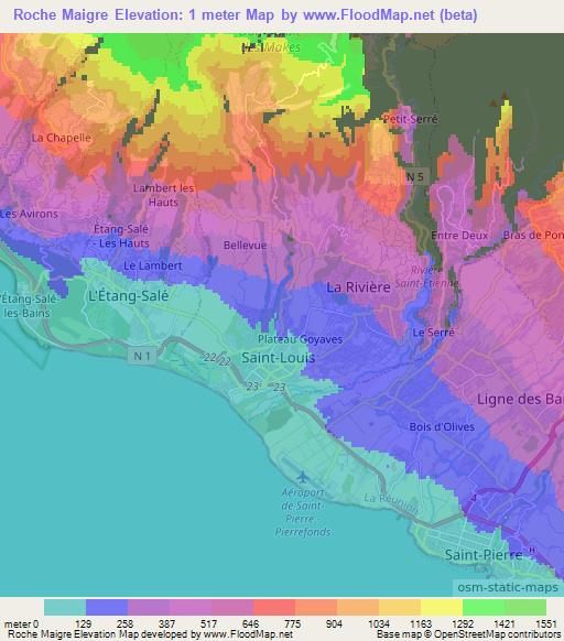 Roche Maigre,Reunion Elevation Map