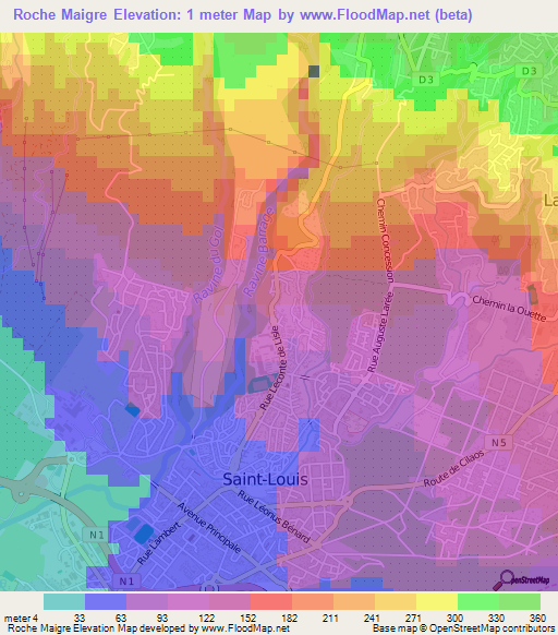 Roche Maigre,Reunion Elevation Map