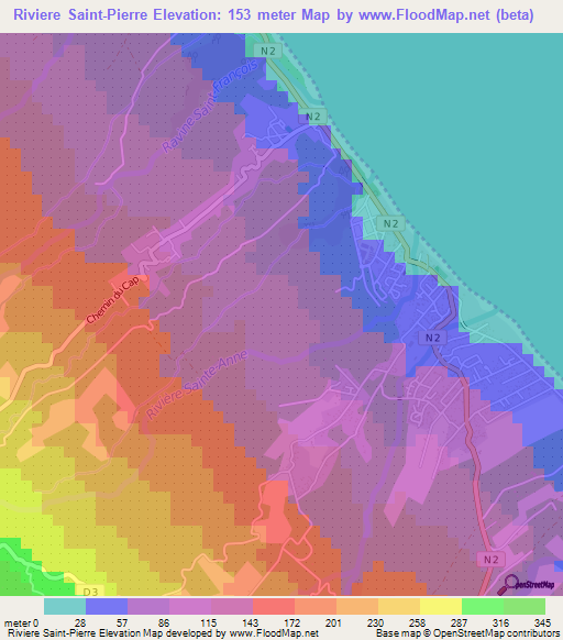 Riviere Saint-Pierre,Reunion Elevation Map