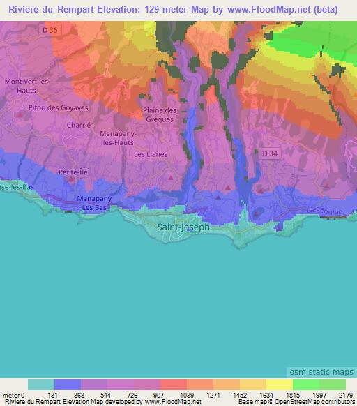 Elevation of Riviere du Rempart,Reunion Elevation Map, Topography, Contour
