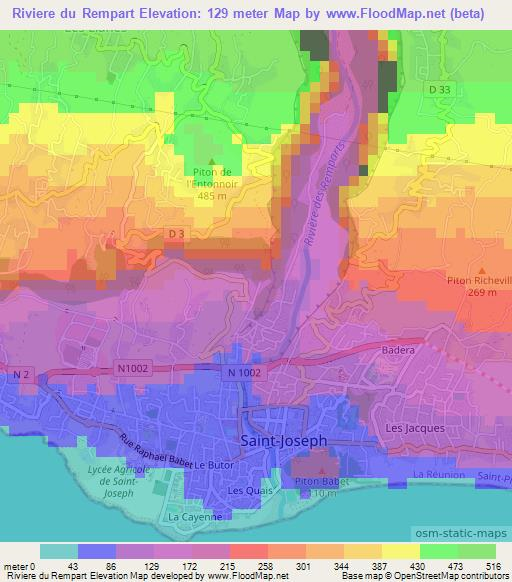 Elevation of Riviere du Rempart,Reunion Elevation Map, Topography, Contour