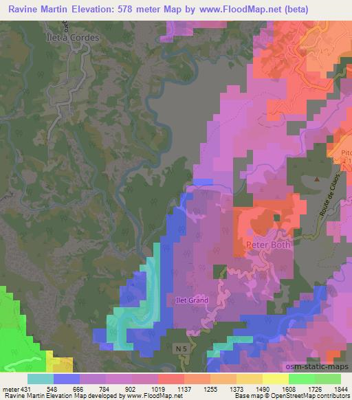 Ravine Martin,Reunion Elevation Map