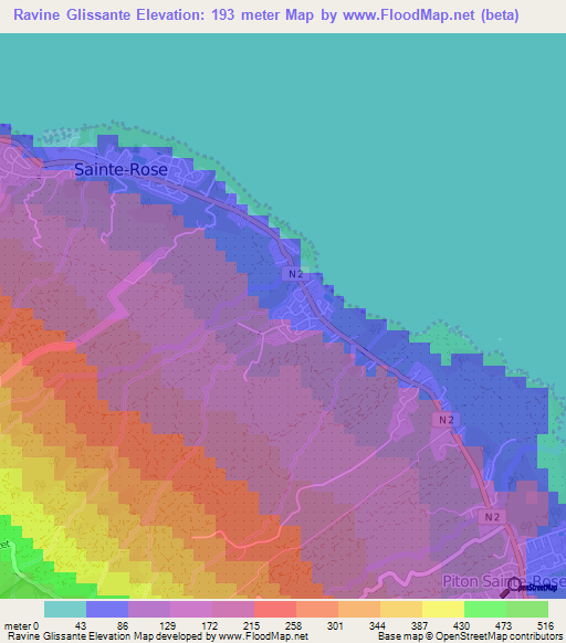 Ravine Glissante,Reunion Elevation Map