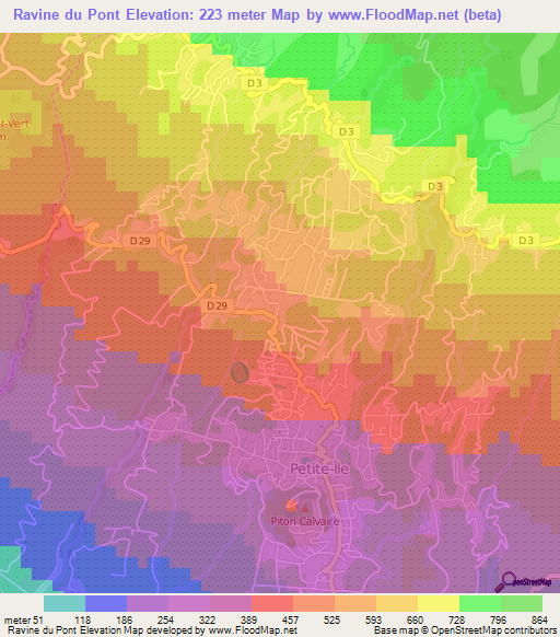 Ravine du Pont,Reunion Elevation Map