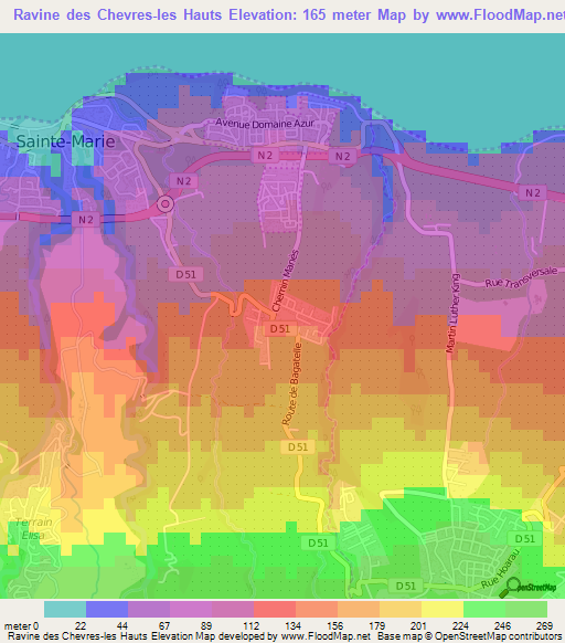 Ravine des Chevres-les Hauts,Reunion Elevation Map