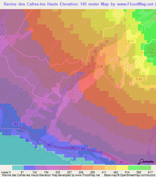 Ravine des Cafres-les Hauts,Reunion Elevation Map