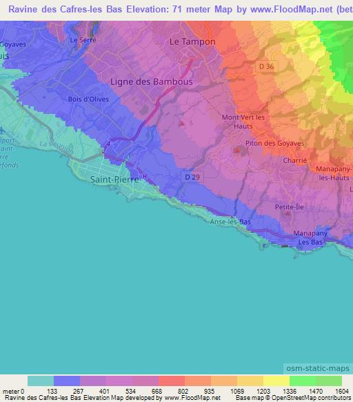 Ravine des Cafres-les Bas,Reunion Elevation Map