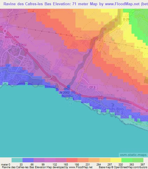 Ravine des Cafres-les Bas,Reunion Elevation Map