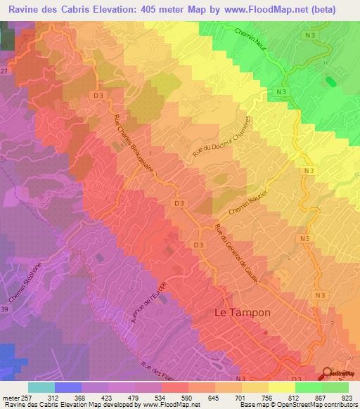 Ravine des Cabris,Reunion Elevation Map