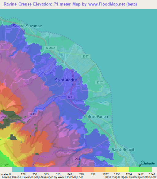 Ravine Creuse,Reunion Elevation Map