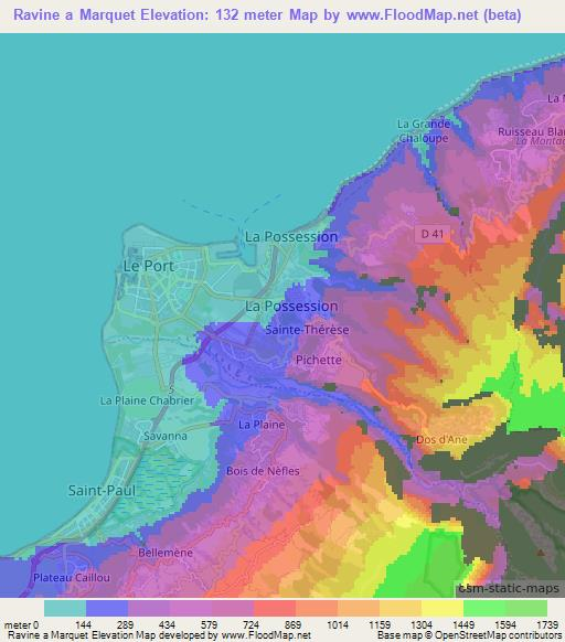 Ravine a Marquet,Reunion Elevation Map