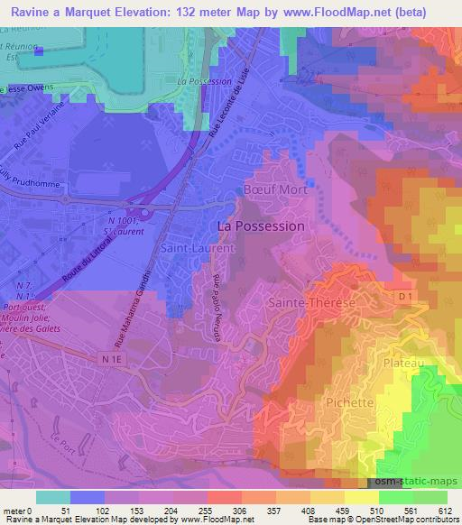 Ravine a Marquet,Reunion Elevation Map