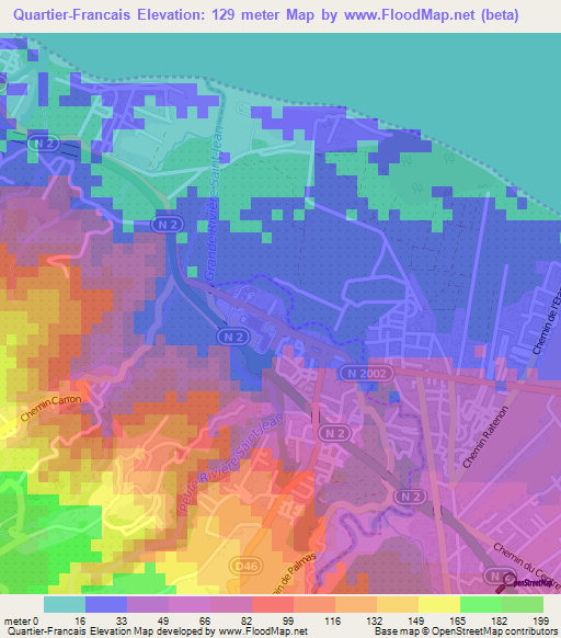 Quartier-Francais,Reunion Elevation Map