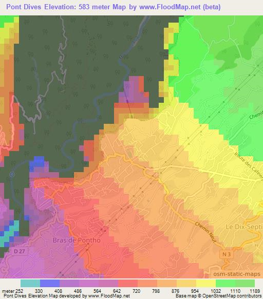 Pont Dives,Reunion Elevation Map