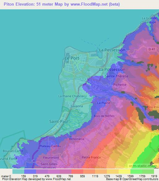 Piton,Reunion Elevation Map