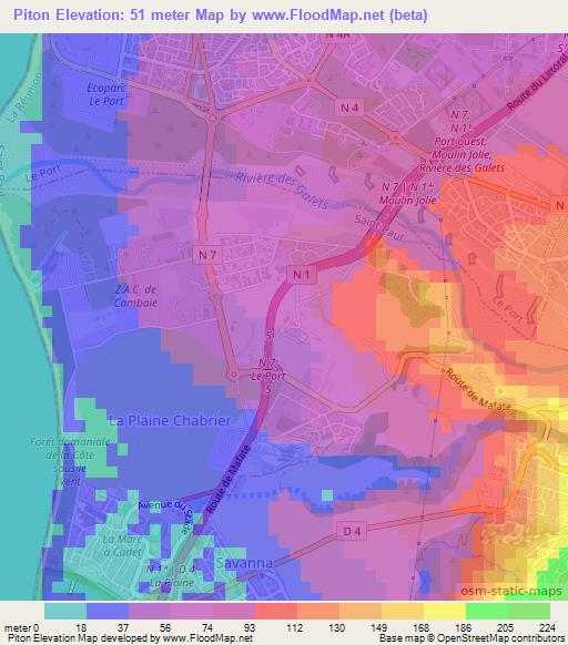 Piton,Reunion Elevation Map