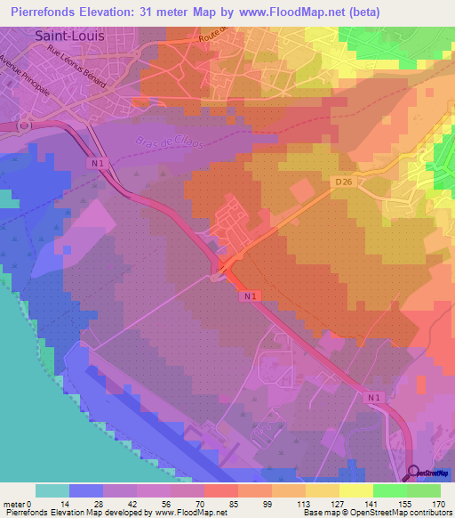 Pierrefonds,Reunion Elevation Map