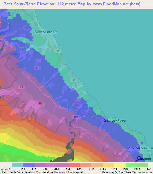 Petit Saint-Pierre,Reunion Elevation Map