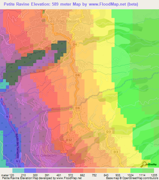 Petite Ravine,Reunion Elevation Map