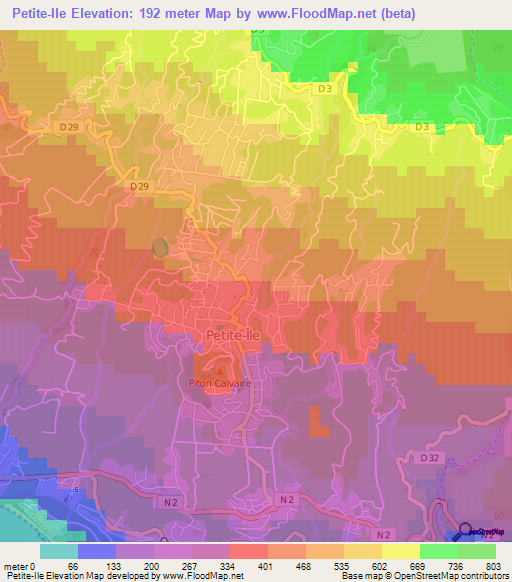 Petite-Ile,Reunion Elevation Map