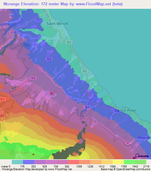 Morange,Reunion Elevation Map