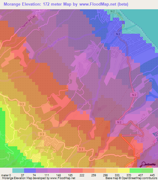 Morange,Reunion Elevation Map