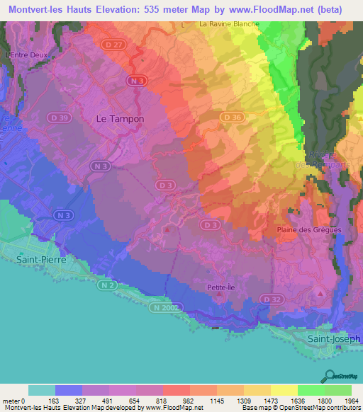 Montvert-les Hauts,Reunion Elevation Map